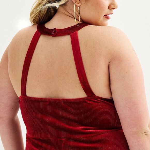 NWT Red Velvet Shimmer Halter Dress Size XL - Picture 3 of 3